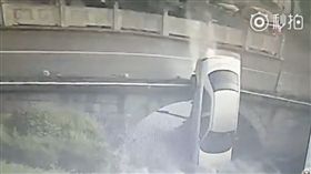 ▲轎車垂直插入河中（圖／翻攝自紹興交警微博）