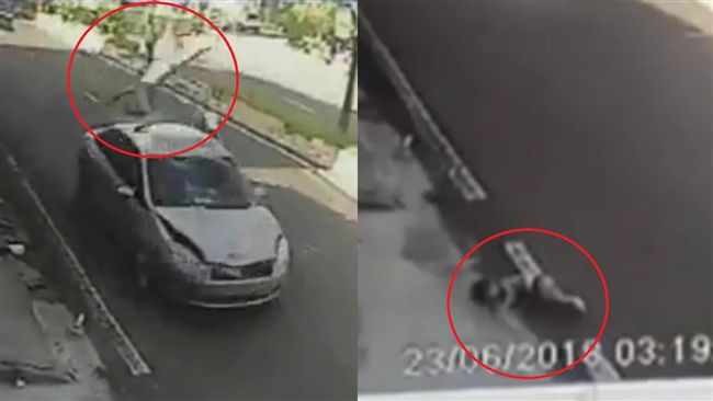 少女抱嬰過馬路遭撞　空翻兩圈才墜地