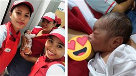 菲律賓一家炸雞連鎖店日前收到一名男棄嬰，女員工看到後紛紛「母愛大噴發」，就連經理都親自餵哺母乳，並希望有機會能領養。目前男嬰被社會福利部門接走，警方則持續追尋男嬰父母的下落。（圖／翻攝自臉書Jesica Tan Verano）