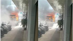 台北,南港,火警,火燒車,工程車,道路標線（圖／翻攝爆料公社）