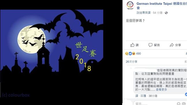 德國爆冷出局　在台協會臉書粉絲崩潰