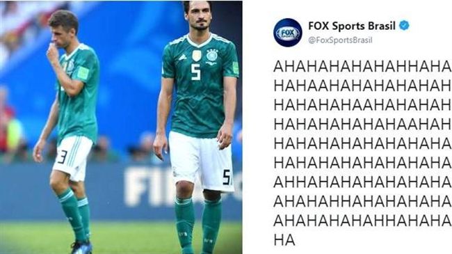 德國遭淘汰　巴西FOX體育「笑翻」