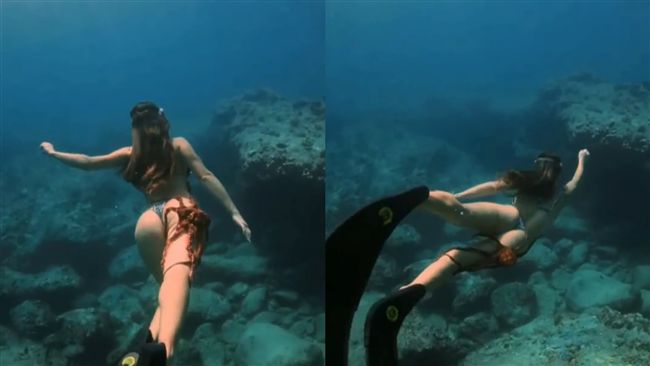 辣妹海邊玩水　識貨章魚哥纏翹臀猛吸