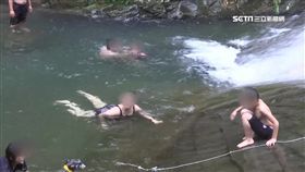 驚險滑水道，苗栗,三角湖,岩壁,滑水道,危險,遊客,告示牌