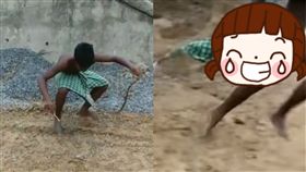  蛇,印度,抓蛇,小孩,捉弄,紗籠裙,樹枝,LP,驚嚇,攻擊,生殖器,GG　圖／翻攝自YouTube https://goo.gl/j7gpjn