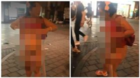 日本大阪一名女子當街掀衣脫褲3點全露（圖／翻攝自推特）
