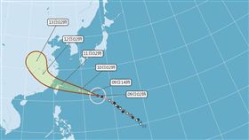 強颱「瑪莉亞」持續向西北西前進，若「瑪莉亞」變「西北颱」，將對台灣北部造成較嚴重的影響，恐怕連中央山脈「護國神山」都扛不住了！（圖／翻攝自氣象局）