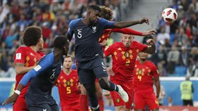 烏迪迪頭槌為法國首破比利時球門。（圖／美聯社／達志影像）