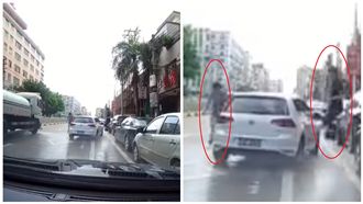 情侶躲洗街車　默契馬力歐跳網笑爆