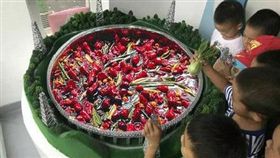 陸童參觀望遠鏡　竟拿青菜想煮火鍋　圖／微博