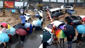 影／單純下一場大雨…蘭州街道變河川　數十輛車慘玩漂漂河
圖／翻攝自微博