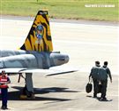 F-5戰機彩繪機，以虎斑為主要設計元素，象徵著台東志航基地所孕育出的小老虎，堅守崗位，捍衛領空。（記者邱榮吉/台東拍攝）