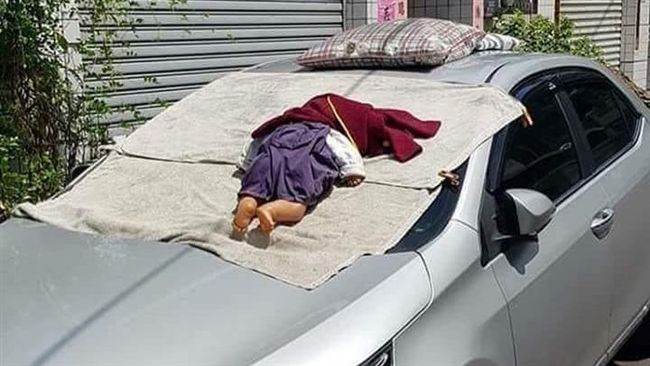命案？大熱天…驚見嬰紅布蓋頭趴車頂