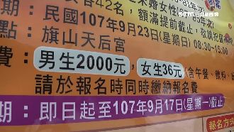 月老聯誼費差很大　男收2千女36元