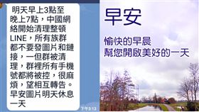 長輩圖,line,群組,訊息,中國,整頓,清理,謠言,早安圖,假消息　圖／翻攝自畫面　