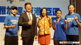 許淑淨與女籃國手彭詩晴、黃鈴娟一同出席（圖／記者劉家維攝）