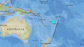 太平洋群島發生強烈地震，美國地質調查局測得斐濟規模8.2、東加8.0。(圖/USGS)