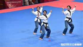 亞運,跆拳道品勢女團,陳湘婷,陳以瑄,林侃諭（圖／記者王怡翔攝）