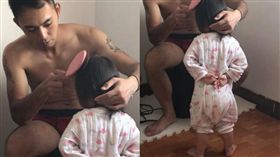 軍人爸爸幫梳頭，女兒呈稍息站姿。（圖／翻攝爆怨公社）