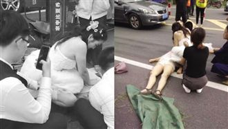 結婚目擊車禍！新娘披白紗跪地救嬤