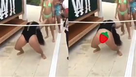 女玩凌波舞一後仰　泳衣爆開下體全露　圖／推特