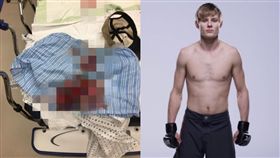 電鑽插進「蛋蛋」染紅內褲　格鬥猛男超冷靜「自己拔出來」（圖／翻攝自推特）