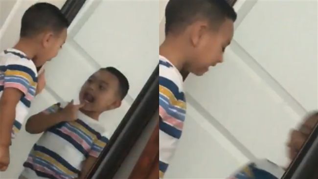男童調皮照鏡　鏡中的他竟提早離開…