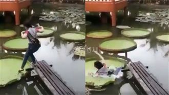 想拍美照！女踩破蓮花　網：笑到歪腰