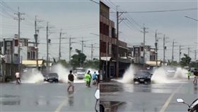 淹水,積水,熱帶性低氣壓,豪雨,駕駛,水花,腳踏車,軍人,路人,／翻攝自爆料公社