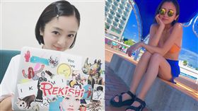 安達祐實穿三點式比基尼猶如少女。（組合圖／翻攝自安達祐實IG）