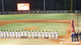 ▲台灣與中國亞運交手，賽前儀式演奏中國國歌與中華民國國旗歌。（圖／記者蕭保祥攝影）