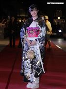 AV影后高橋聖子以一襲日本傳統和服走星光大道。（記者邱榮吉/攝影）