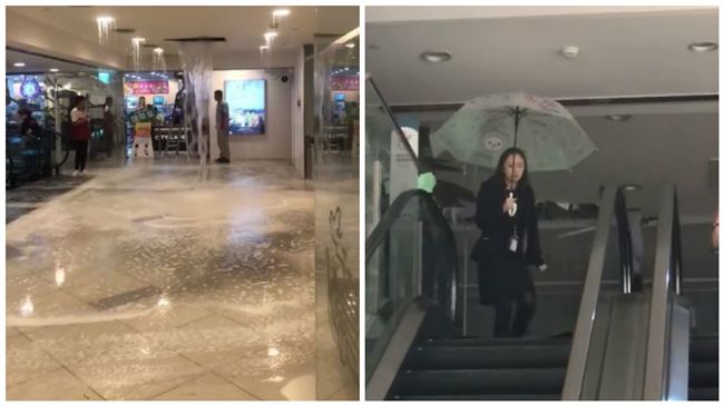 午後暴雨強襲！百貨公司驚見「瀑布」