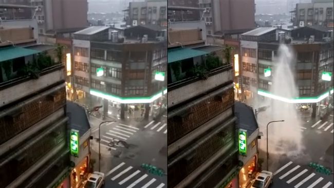 萬華馬路爆　水噴5樓高害騎士摔車