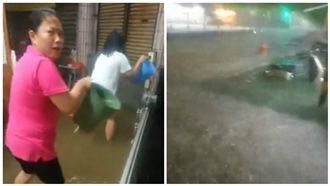 暴雨狂襲基隆大淹水　居民舀水護家園