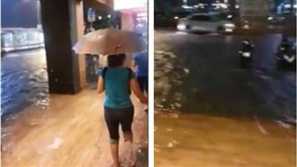 瞬間暴雨轟炸北市　小巨蛋周圍也泡水