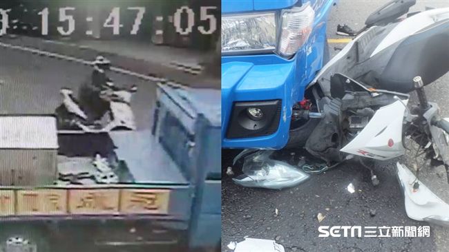 騎士遭迴轉貨車撞飛　機車卡輪下半毀