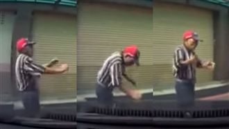 被車嚇？阿伯狂抖5秒　網笑翻狂重播