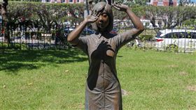 丁守中：當選後在二二八公園設慰安婦銅像（2）日人藤井實彥疑作勢用腳踹慰安婦銅像惹議，國民黨台北市長參選人丁守中等人13日帶著復刻版的慰安婦銅像到二二八公園。丁守中表示，當選後將在二二八公園內設慰安婦銅像。中央社記者裴禛攝　107年9月13日