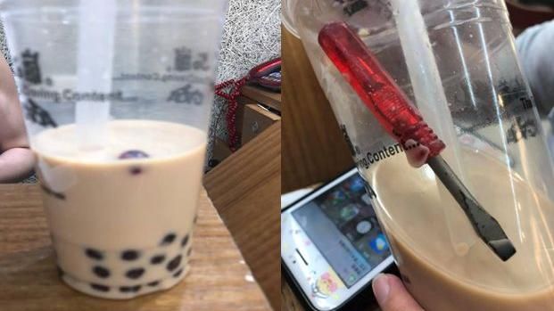 珍奶喝到一半　杯中竟藏一支螺絲起子