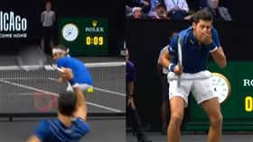  影／回球正中費爸後腰　喬帥摀嘴「糗大了！」　圖／翻攝自YouTube