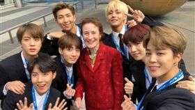 「防彈少年團」以全球青年代表身分到聯合國演說。(翻攝推特)