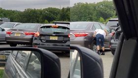 女駕駛倒車失敗多次，撞到隔壁車裝沒事落跑。（圖／翻攝ViralHog臉書）