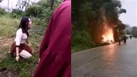 火燒車女駕駛先逃　忘開車鎖目睹老公、兒女燒死跪地痛哭／微博