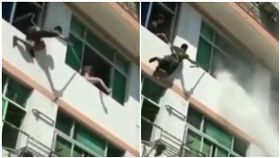 大陸,浙江,跳樓,消防水喉,鋼叉（圖／翻攝自微博）