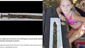 現代亞瑟王？瑞典8歲小蘿莉　游泳拔出1500年石中劍
合成圖／翻攝自BBC、Twitter