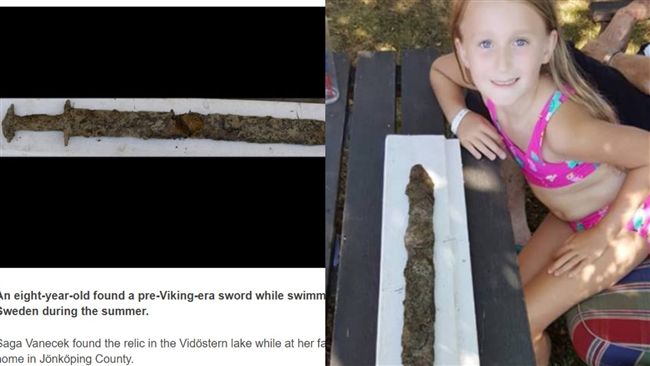 女童和家人出遊　隨手拔出千年石中劍