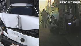 轎車自撞電線桿棄車霸氣停人家店門口／翻攝畫面