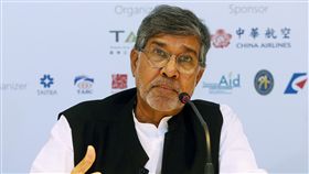 諾貝爾和平獎得主沙提雅提來台演講「玉山論壇：亞洲進步與創新對話論壇」11日在台北君悅酒店舉行，2014年諾貝爾和平獎得主沙提雅提（Kailash Satyarthi）應邀來台並發表主題演講，傳達重視兒童權利的理念。中央社記者郭日曉攝　107年10月11日