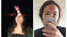 大陸女網友把陽具黏在額頭上／微信